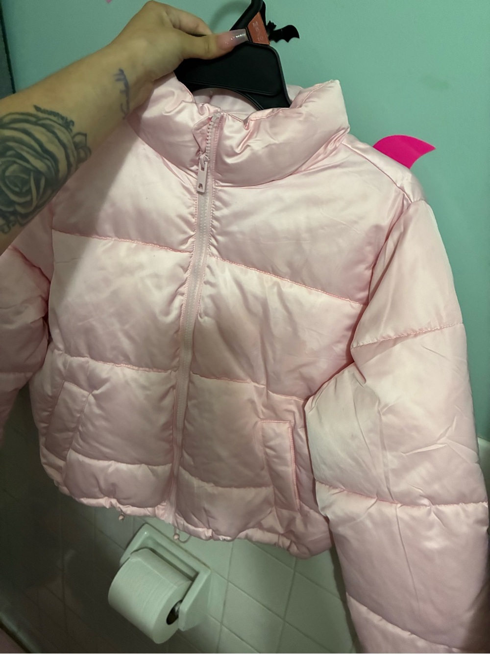 Girls' Light Pink Cropped Puffer Jacket